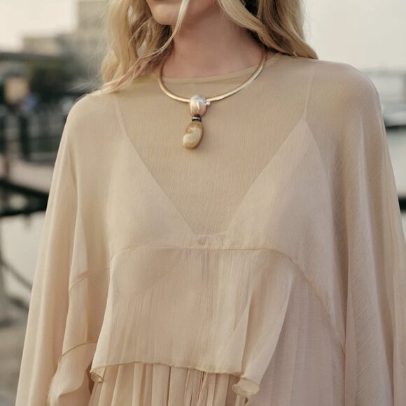 Chiffon Layered Maxi Dress With Cloak | Size Large | Pink - Picture 3 of 12